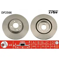 TRW Bromsskiva DF2566 fram, ventilerad, 1 Stycke