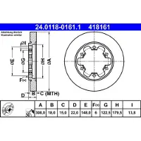Ate Bromsskiva 24.0118-0161.1 bak, full, 1 Stycke