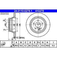 Ate Bromsskiva 24.0110-0278.1 bak, full, 1 Stycke