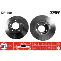 TRW Bromsskiva DF1599 fram, full, 1 Stycke