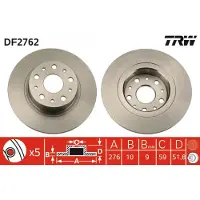 TRW Bromsskiva DF2762 bak, full, 1 Stycke