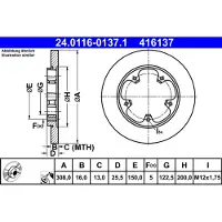 Ate Bromsskiva 24.0116-0137.1 bak, full, 1 Stycke