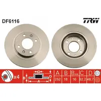 TRW Bromsskiva DF6116 fram, ventilerad, 1 Stycke