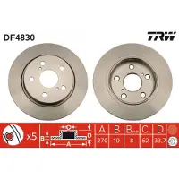 TRW Bromsskiva DF4830 bak, full, 1 Stycke