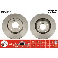 TRW Bromsskiva LUC DF4710 fram, ventilerad, 1 Stycke
