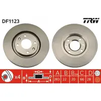 TRW Bromsskiva DF1123 fram, ventilerad, 1 Stycke
