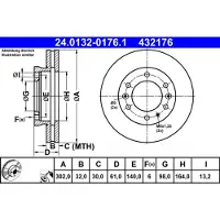 Ate Bromsskiva 24.0132-0176.1 fram, ventilerad, 1 Stycke