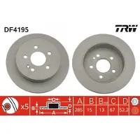 TRW Bromsskiva DF4195 bak, full, höggradigt förkolnad, 1 Stycke