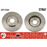 TRW Bromsskiva DF1594 fram, ventilerad, 1 Stycke