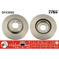 TRW Bromsskiva DF4309S fram, ventilerad, höggradigt förkolnad, 1 Stycke