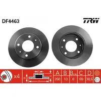 TRW Bromsskiva DF4463 bak, full, 1 Stycke