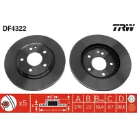 TRW Bromsskiva LUC DF4322 fram, ventilerad, 1 Stycke