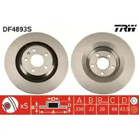 TRW Bromsskiva DF4893S bak, ventilerad, 1 Stycke