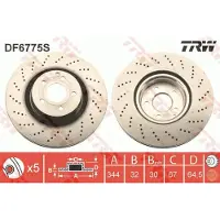 TRW Bromsskiva DF6775S fram, ventilerad, höggradigt förkolnad, 1 Stycke