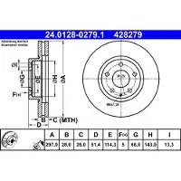 Ate Bromsskiva 24.0128-0279.1 fram, ventilerad, 1 Stycke