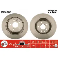 TRW Bromsskiva DF4766 bak, full, 1 Stycke