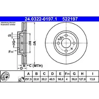 Ate Bromsskiva - TEVES 24.0322-0197.1, 1 Stycke