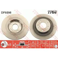 TRW Bromsskiva DF6598 bak, full, 1 Stycke