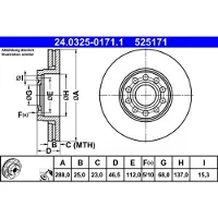 Ate Bromsskiva Power Disc 24.0325-0171.1, 1 Stycke