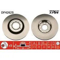TRW Bromsskiva LUC DF4262S fram, ventilerad, 1 Stycke