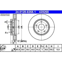 Ate Bromsskiva 24.0128-0268.1 fram, ventilerad, 1 Stycke