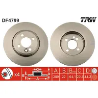 TRW Bromsskiva DF4799 fram, ventilerad, 1 Stycke