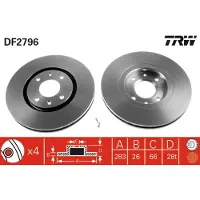 TRW Bromsskiva DF2796 fram, ventilerad, 1 Stycke