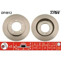 TRW Bromsskiva DF4912 fram, ventilerad, 1 Stycke