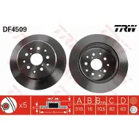 TRW Bromsskiva DF4509 bak, full, 1 Stycke