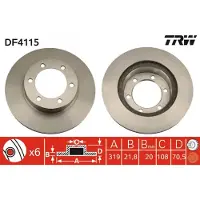 TRW Bromsskiva DF4115 fram, ventilerad, 1 Stycke