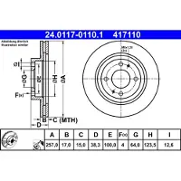 Ate Bromsskiva 24.0117-0110.1 fram, ventilerad, 1 Stycke