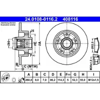 Ate Bromsskiva 24.0108-0116.2 bak, full, 1 Stycke