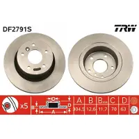 TRW Bromsskiva DF2791S bak, full, 1 Stycke