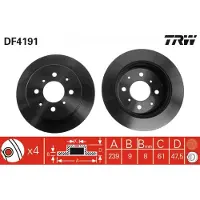 TRW Bromsskiva DF4191 bak, full, 1 Stycke