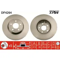 TRW Bromsskiva DF4264 fram, ventilerad, 1 Stycke