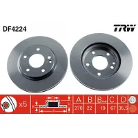 TRW Bromsskiva DF4224 fram, ventilerad, 1 Stycke