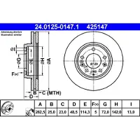 Ate Bromsskiva 24.0125-0147.1 fram, ventilerad, 1 Stycke