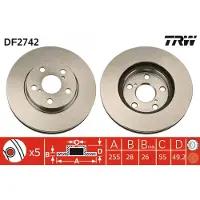 TRW Bromsskiva DF2742 fram, ventilerad, 1 Stycke