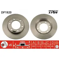 TRW Bromsskiva DF1920 fram, full, 1 Stycke