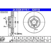 Ate Bromsskiva 24.0326-0119.1 fram, slits, ventilerad, 1 Stycke
