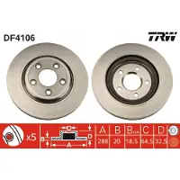 TRW Bromsskiva DF4106 bak, ventilerad, 1 Stycke