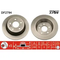TRW Bromsskiva DF2794 bak, full, 1 Stycke
