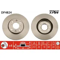 TRW Bromsskiva DF4824 fram, ventilerad, 1 Stycke