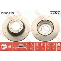 TRW Bromsskiva DF6321S bak, perforerad, slits, höggradigt förkolnad, 1 Stycke