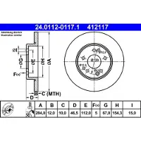 Ate Bromsskiva 24.0112-0117.1 fram, full, 1 Stycke