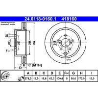 Ate Bromsskiva 24.0118-0160.1 bak, ventilerad, 1 Stycke