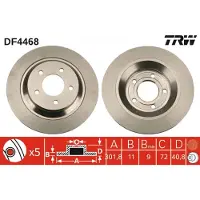 TRW Bromsskiva DF4468 bak, full, 1 Stycke
