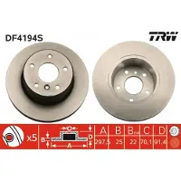 TRW Bromsskiva DF4194S fram, ventilerad, höggradigt förkolnad, 1 Stycke