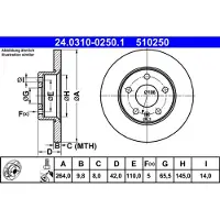Ate Bromsskiva Power Disc 24.0310-0250.1, 1 Stycke
