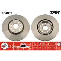 TRW Bromsskiva DF4059 fram, ventilerad, 1 Stycke